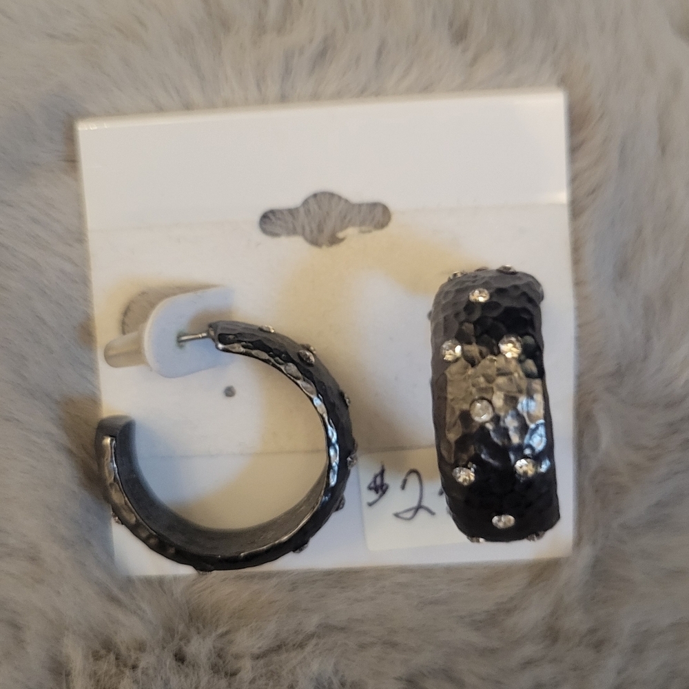 Silver Bedazzled Hoop Earrings - Picture 2 of 2